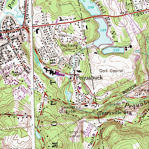 Topographic Map of Pequabuck, CT