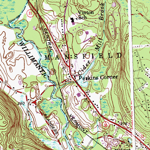 Topographic Map of Perkins Corner, CT