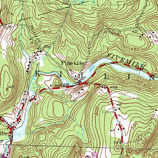 Topographic Map of Pineville, CT