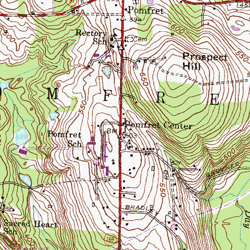 Topographic Map of Pomfret Center, CT