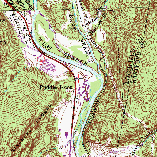 Topographic Map of Puddle Town, CT