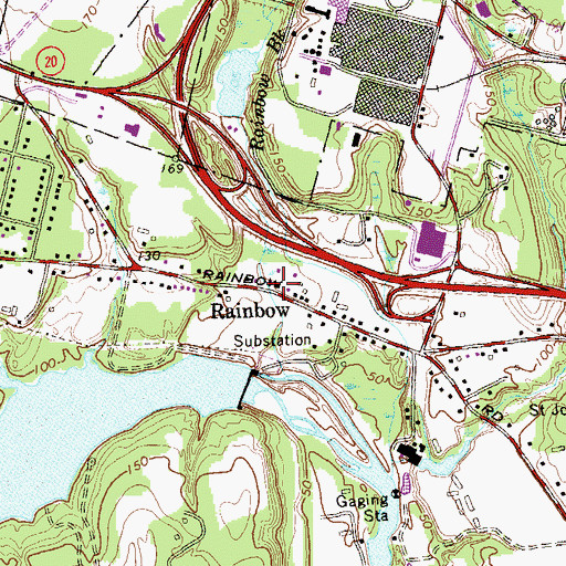 Topographic Map of Rainbow, CT