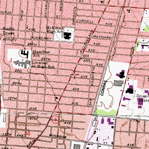 Topographic Map of Meadowbrook Christian Fellowship Church, OH