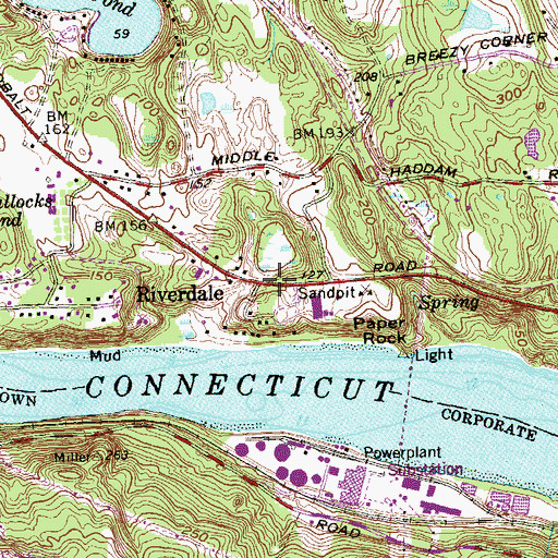 Topographic Map of Riverdale, CT