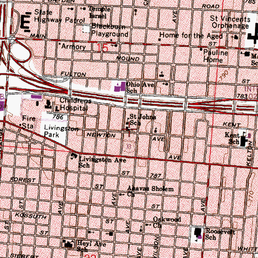 Topographic Map of Holy Rosary and Saint John Church, OH