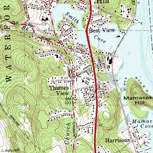 Topographic Map of Thames View, CT