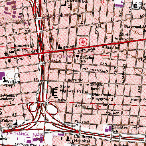 Topographic Map of True Light Baptist Church, OH