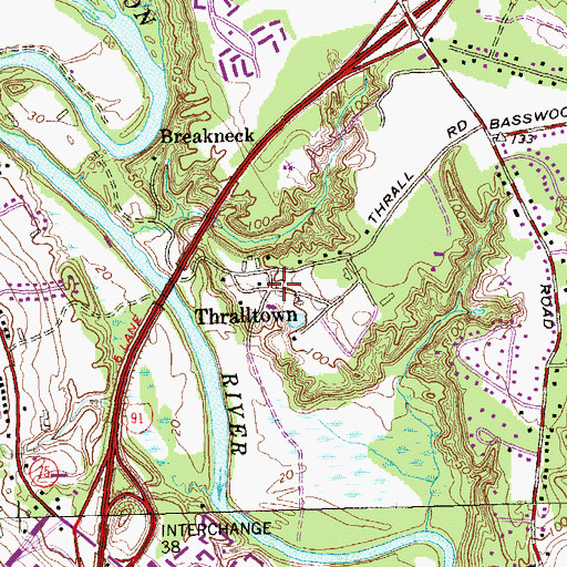 Topographic Map of Thralltown, CT