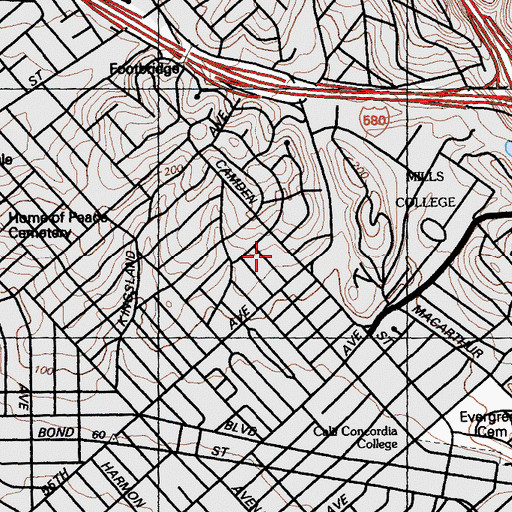 Topographic Map of Melrose Leadership Academy at Sherman, CA
