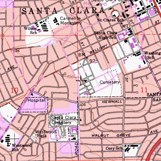 Topographic Map of Santa Clara Catholic Cemetery, CA