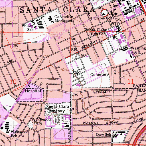 Topographic Map of Santa Clara Catholic Cemetery, CA