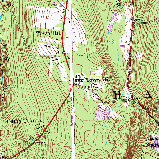Topographic Map of Town Hill, CT