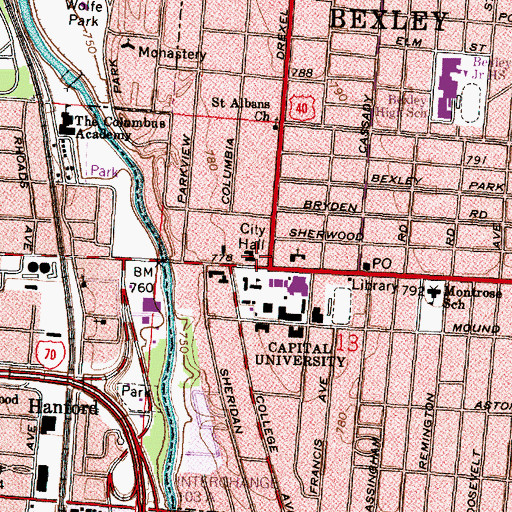 Topographic Map of Bexley City Hall, OH
