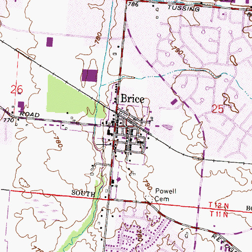 Topographic Map of Brice Valley Hall, OH