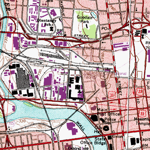 Topographic Map of Nationwide Arena, OH