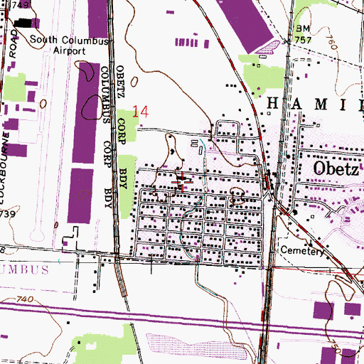 Topographic Map of Obetz City Hall, OH