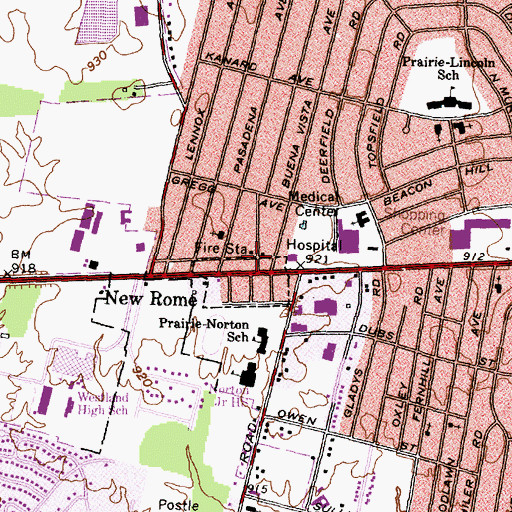 Topographic Map of Prairie Township Hall, OH