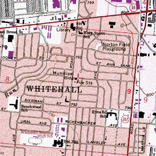 Topographic Map of Whitehall Municipal Building, OH