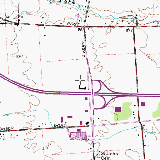 Topographic Map of Avery Square Shopping Center, OH