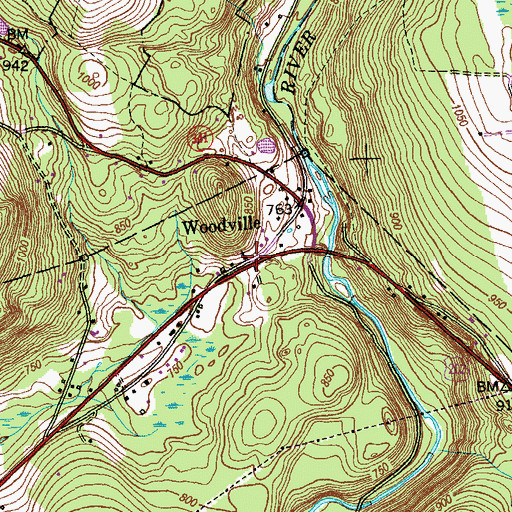 Topographic Map of Woodville, CT