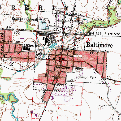 Topographic Map of Baltimore Village Hall, OH