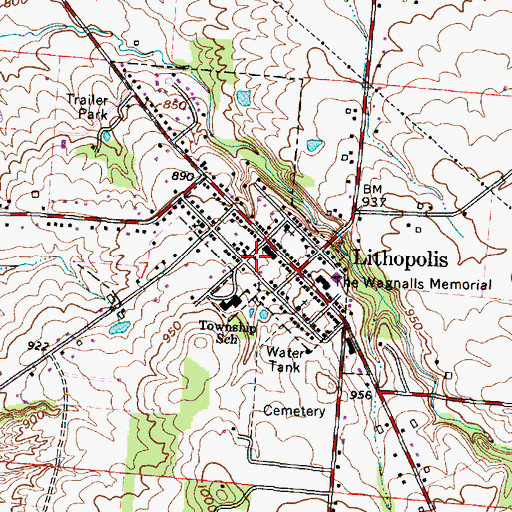 Topographic Map of Bloom Township Hall, OH