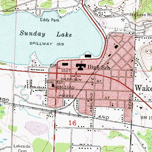 Topographic Map of Wakefield United Methodist Church, MI