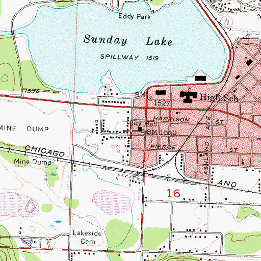 Topographic Map of Wakefield City Library, MI