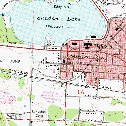 Topographic Map of Wakefield Post Office, MI
