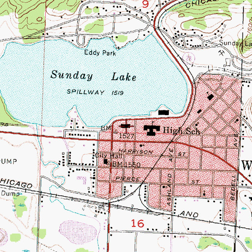 Topographic Map of Wakefield Police Department, MI