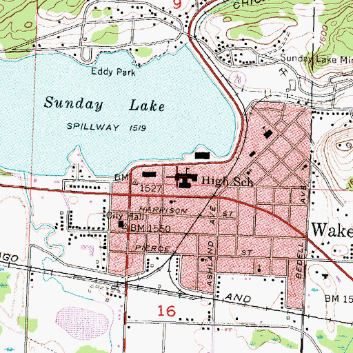 Topographic Map of Wakefield - Marenisco School, MI