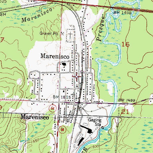 Topographic Map of Marenisco Post Office, MI