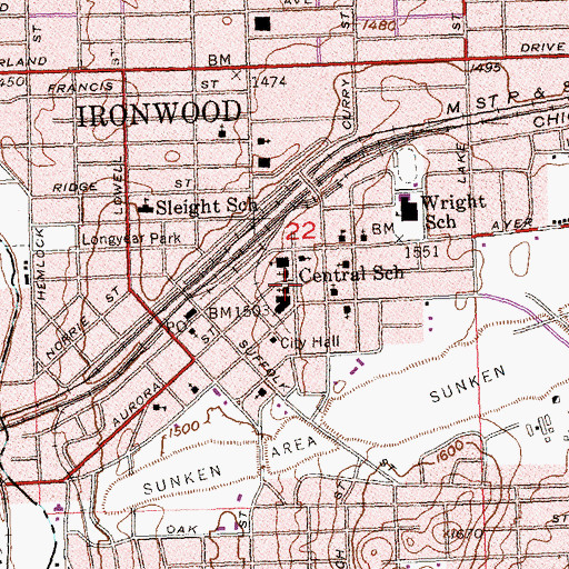 Topographic Map of Salem Lutheran Church, MI