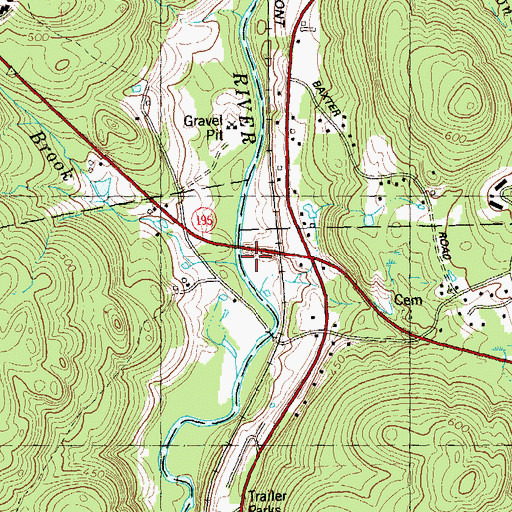 Topographic Map of Clark Brook, CT