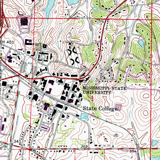 Topographic Map of Mississippi State Post Office, MS