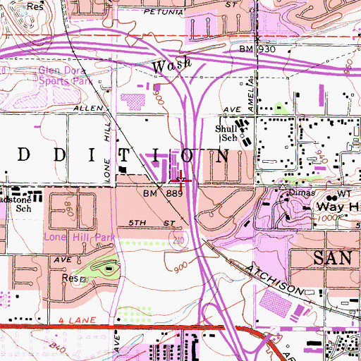 Topographic Map of Exit 25A, CA