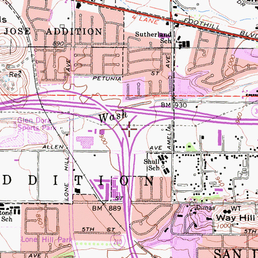 Topographic Map of Exit 25B, CA
