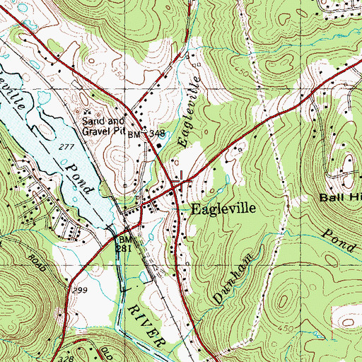 Topographic Map of Eagleville, CT
