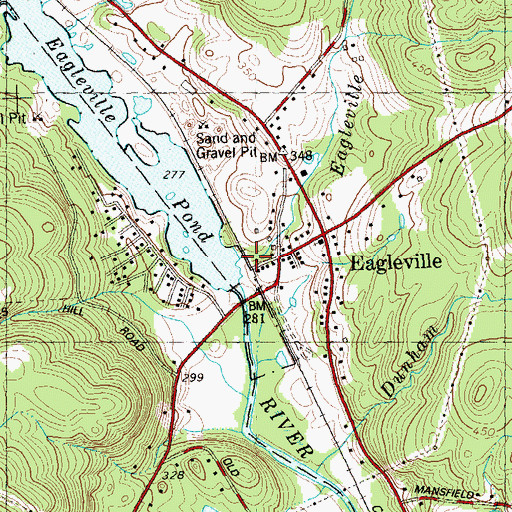 Topographic Map of Eagleville Brook, CT