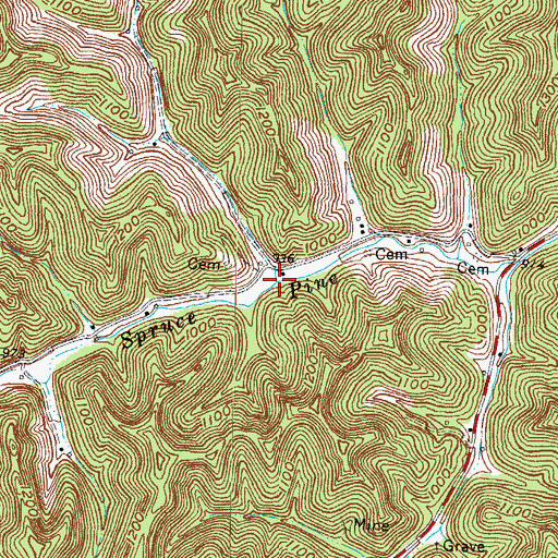 Topographic Map of Hunted Lick Branch, KY