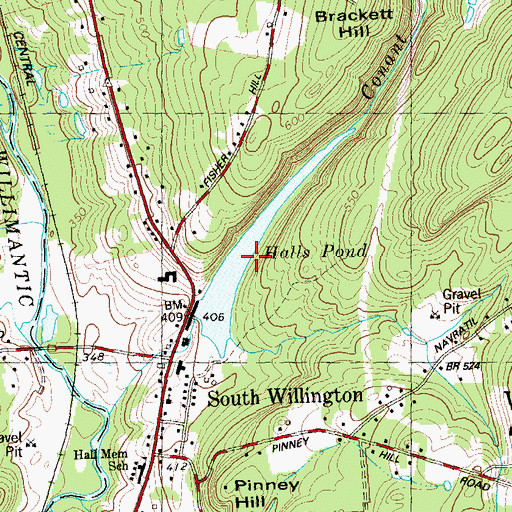 Topographic Map of Halls Pond, CT