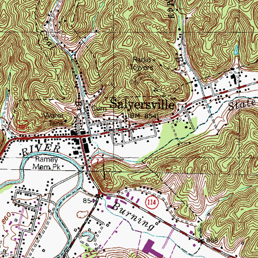 Topographic Map of Salyersville Post Office (historical), KY