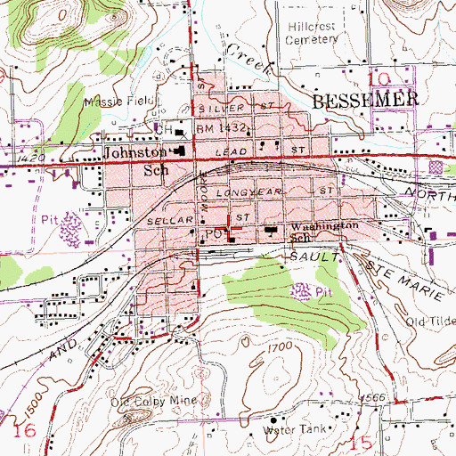 Topographic Map of Bessemer Public Library, MI
