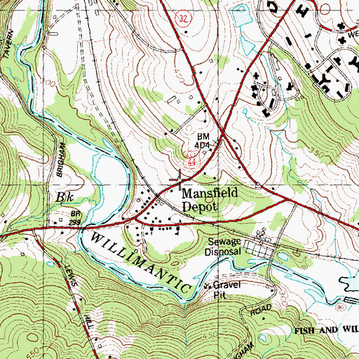 Topographic Map of Mansfield Depot, CT