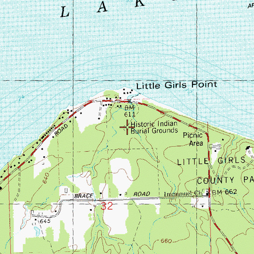 Topographic Map of Historic Indian Burial Grounds, MI