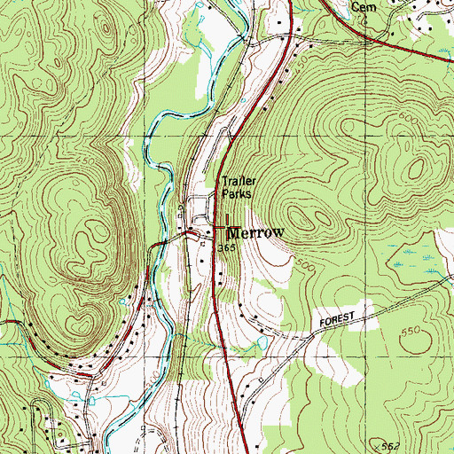 Topographic Map of Merrow, CT