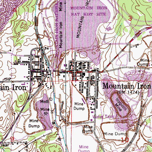 Topographic Map of Mountain Iron Public Library, MN