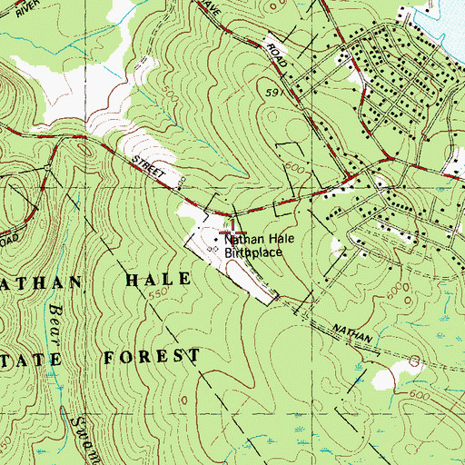 Topographic Map of Nathan Hale Birthplace, CT