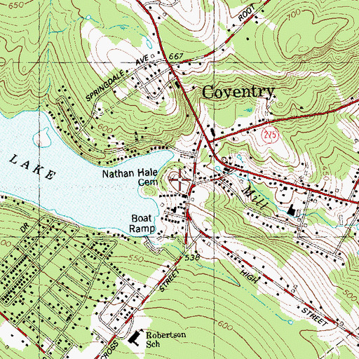 Topographic Map of Nathan Hale Cemetery, CT