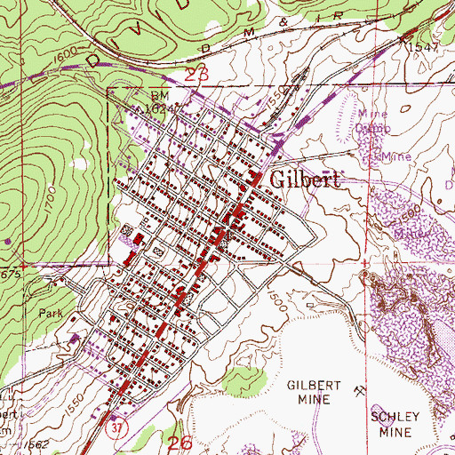 Topographic Map of Gilbert Public Library, MN